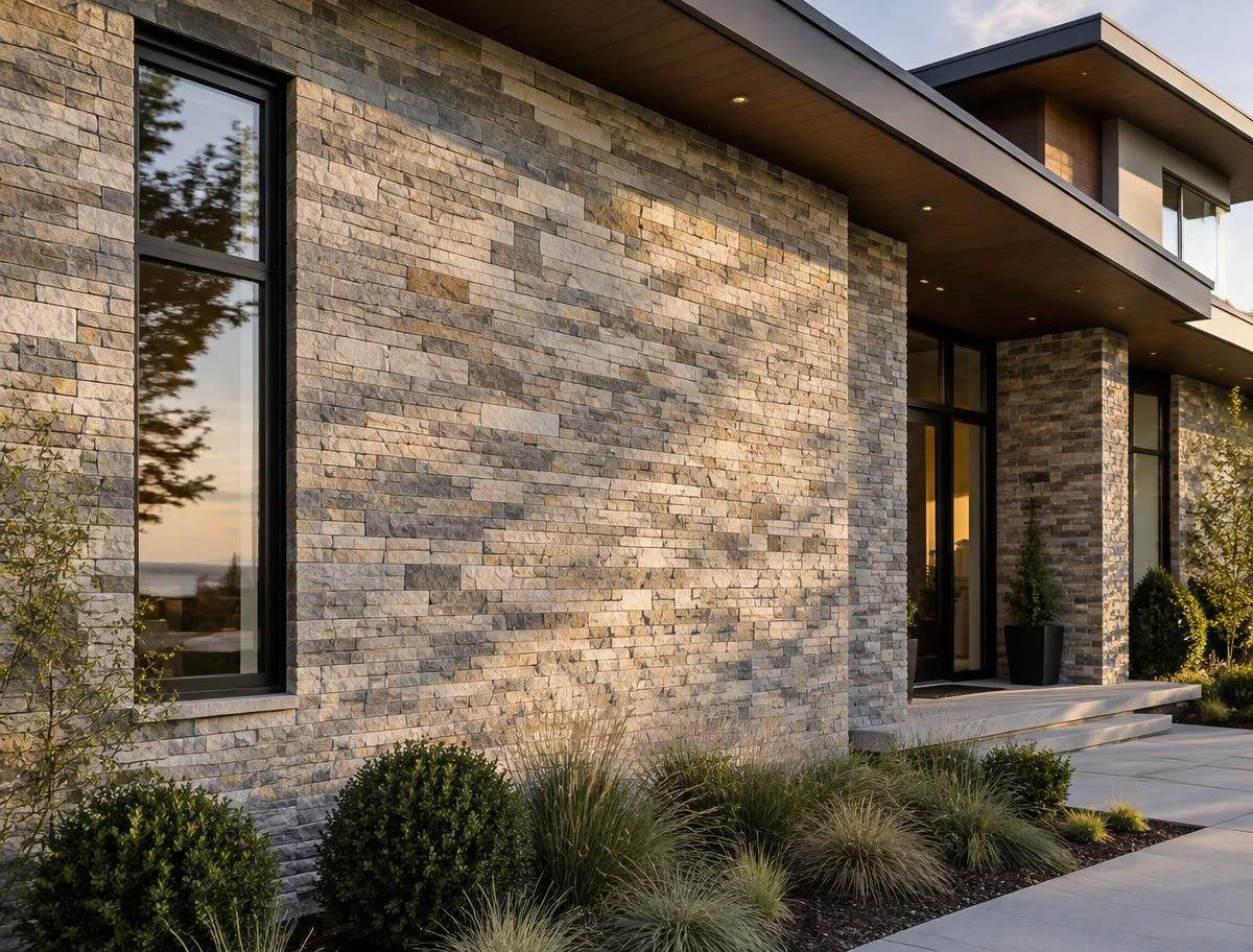 Thin stone veneer interior wall