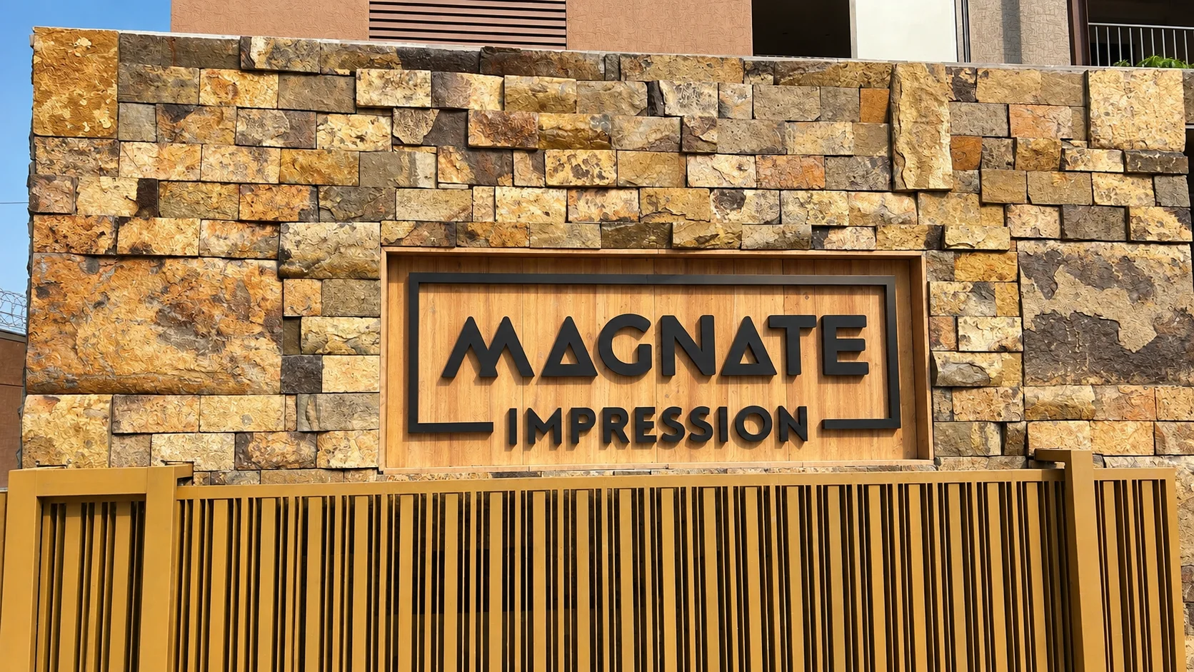 Large format stone panel exterior