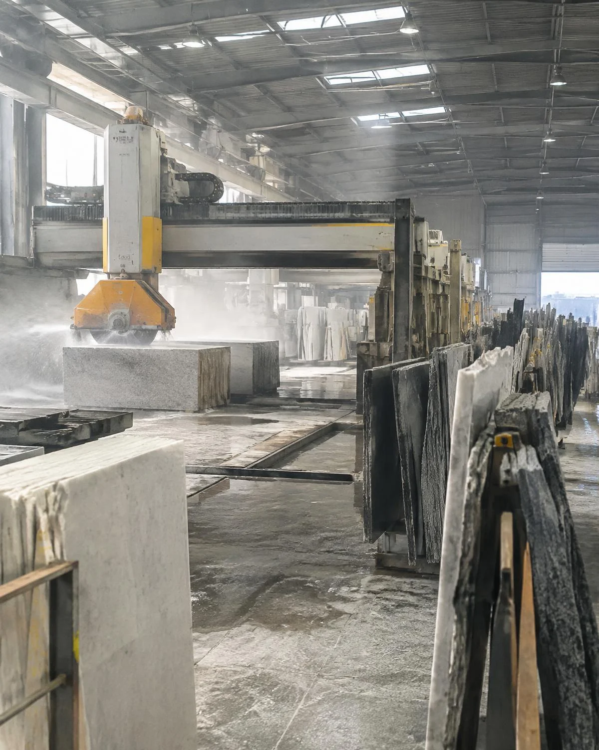 Stone manufacturing facility with precision machinery